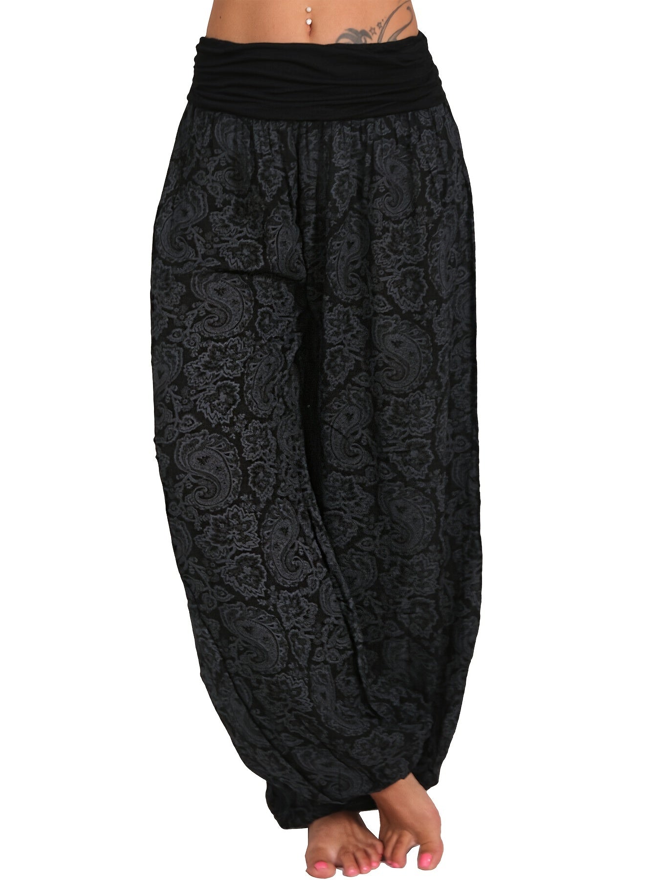 Boho Paisley Floral Print Harem Pants Elastic Waist Spring Summer