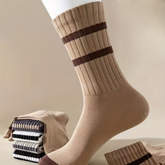Men's Solid Striped Crew Socks Breathable Comfy Casual Unisex Socks