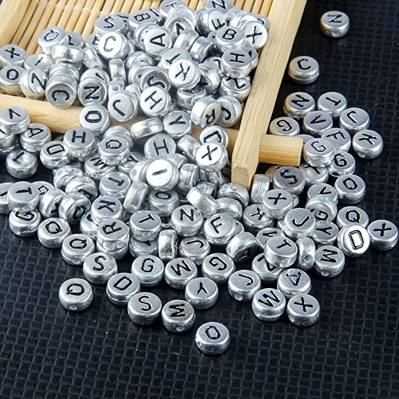 100pcs Silvery Alphabet Acrylic Beads for DIY Jewelry & Bracelet Crafting