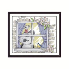 Small Panda Bird Window Cross Stitch Kit Embroidery DIY Handwork Set