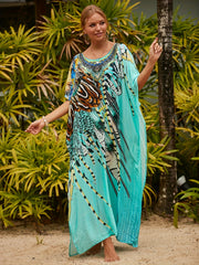 Boho Cover Up Women's Plus Animal Print Bat Sleeve V Neck