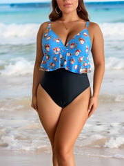 Santa Claus Print One Piece Bathing Suit