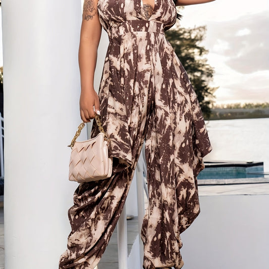 Sexy Jumpsuit Women's Plus Tie Dye Deep V Neck