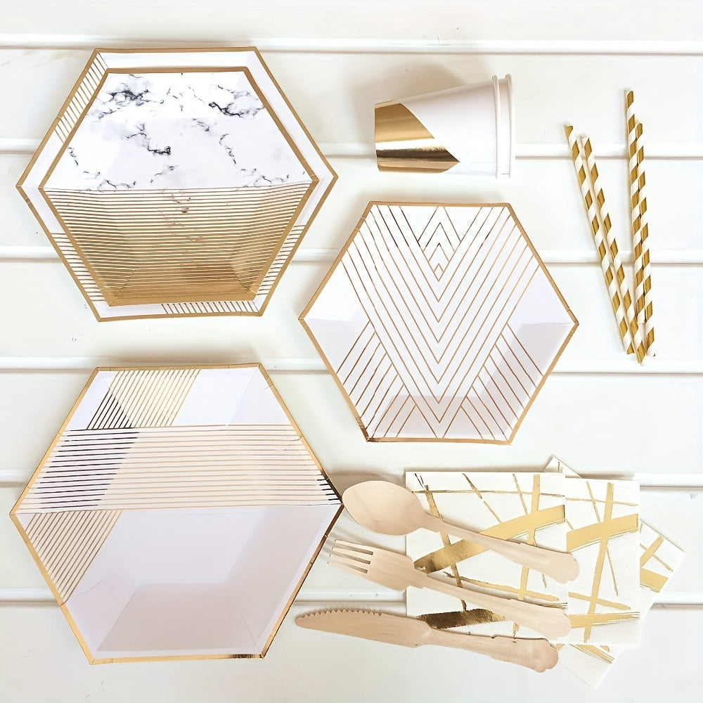 Disposable Stripe Gilded Party Tableware Set