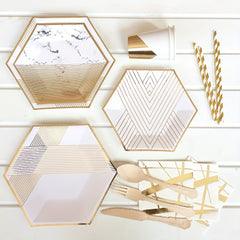 Disposable Stripe Gilded Party Tableware Set