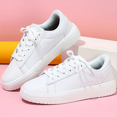 Women's Minimalist Solid Sneakers Low Flat Lace-up Sporty Shoes