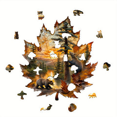 Autumn Wooden Jigsaw Puzzle Brown Bear Fall Foliage Art Gift