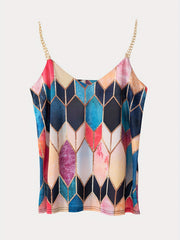 Gem Print Chain Strap Cami Top V Neck Sleeveless Cami Top
