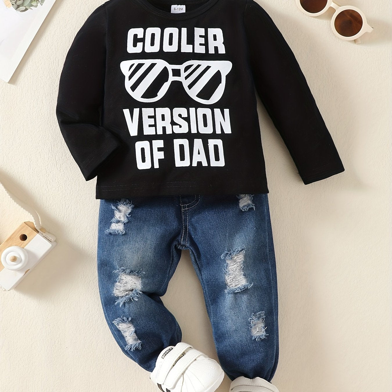 Toddler Boys Outfit COOLER VERSION OF DAD Long Sleeve Top & Jeans Set