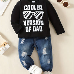 Toddler Boys Outfit COOLER VERSION OF DAD Long Sleeve Top & Jeans Set