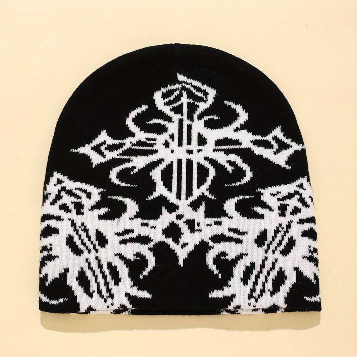 Anime Totem Jacquard Beanie Hip Hop Solid Knit Hat Unisex Elastic Lightweight