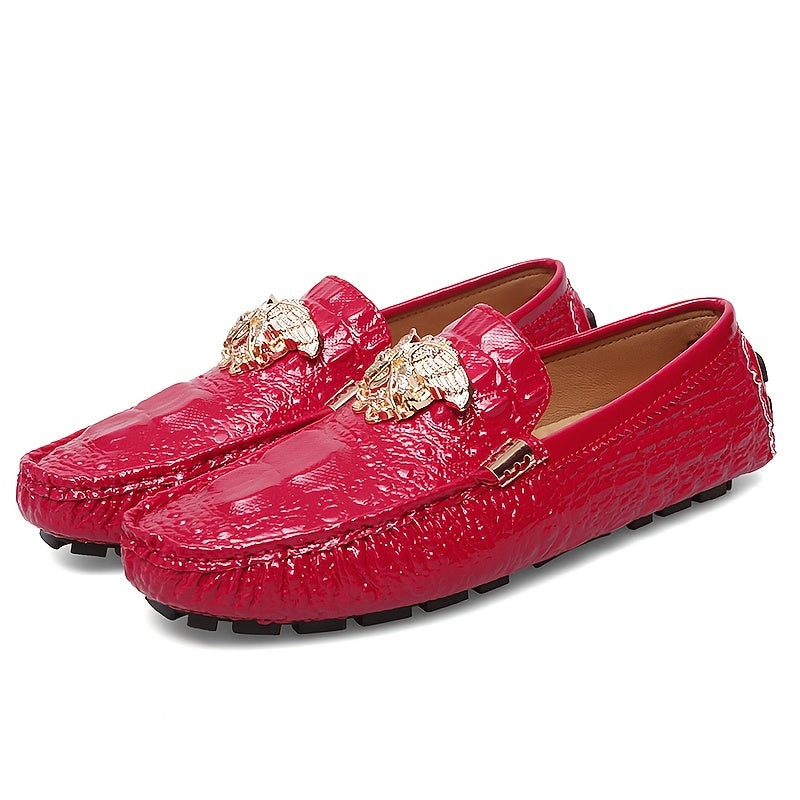 Women's Red Slip on Loafers Low Top Casual Shoes with Metal Decor