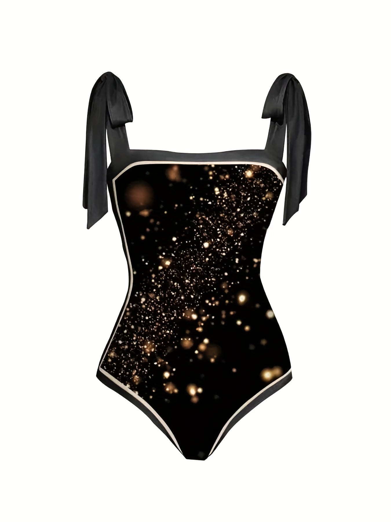 Glitter Star Print One Piece Bathing Suit & Sarong Cover Up Set