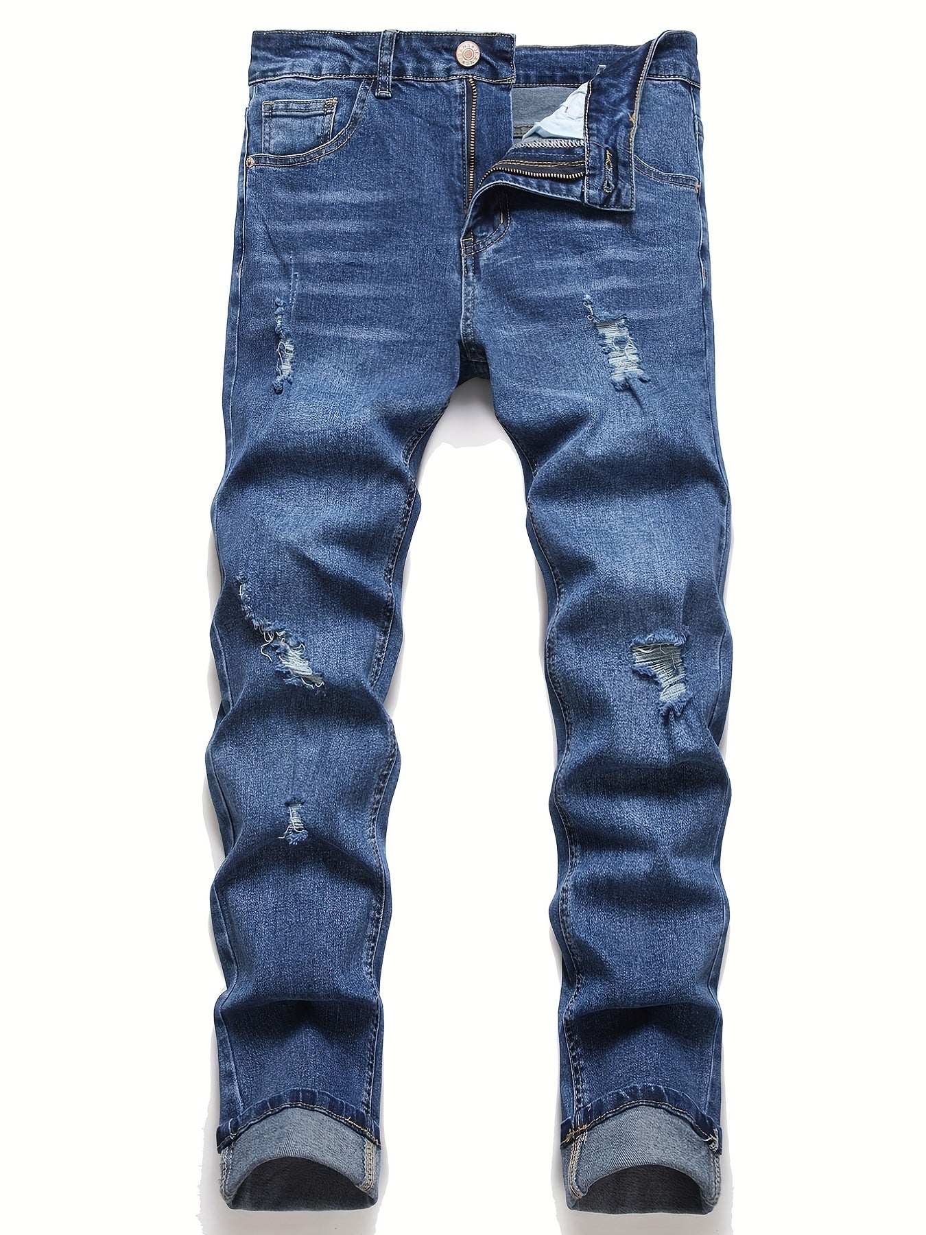 Men s Ripped Slim Fit Denim Jeans With Pockets