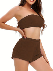 Fuzzy Pajama Set Tube Top & Shorts Women's Loungewear