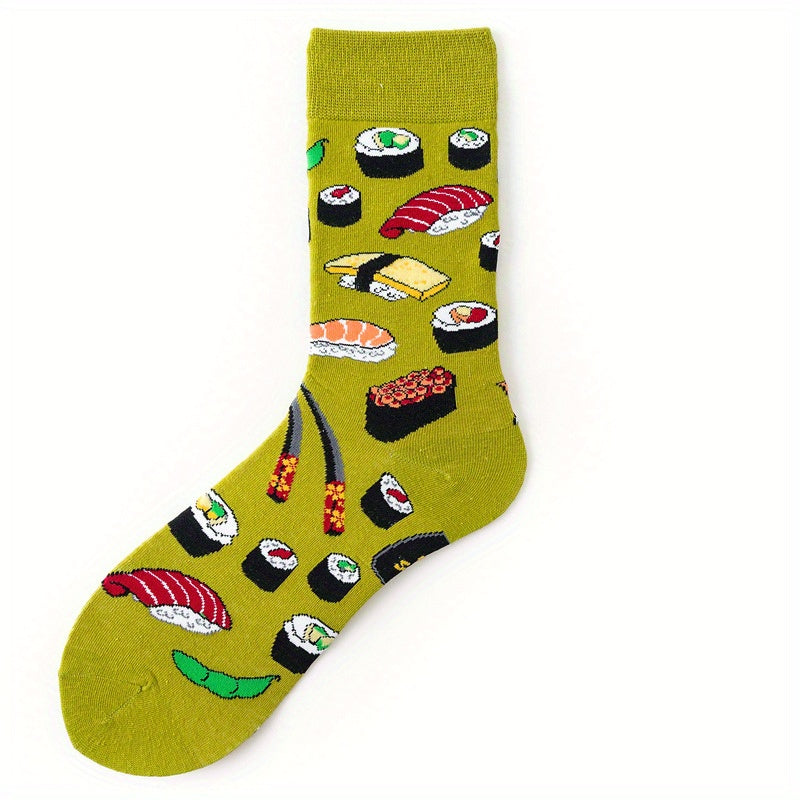 Cartoon Food Print Socks & Funny Mid Tube Socks Women's Stockings & Hosiery