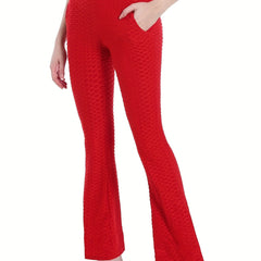 High Waisted Yoga Workout Tummy Control Bootcut Pants With Pocket