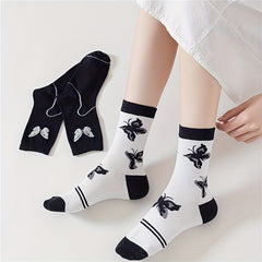 Butterfly Print Mid Tube Socks 2 Pairs Women's Stockings