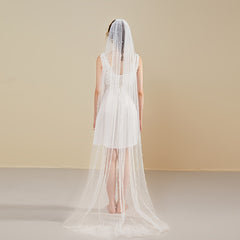 Bridal Veil with Faux Pearls 2m Long Single Layer Mesh