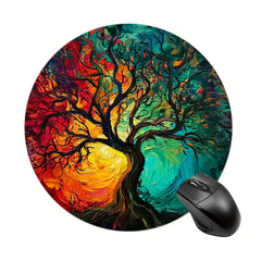 Colorful Tree Pattern Round Mouse Pad Non-slip Rubber Base
