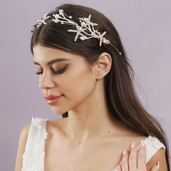 Faux Pearl Starfish Headband Bridal Hairband Set