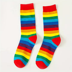 7 Pairs Rainbow Striped Socks Mid Tube Women's Stockings