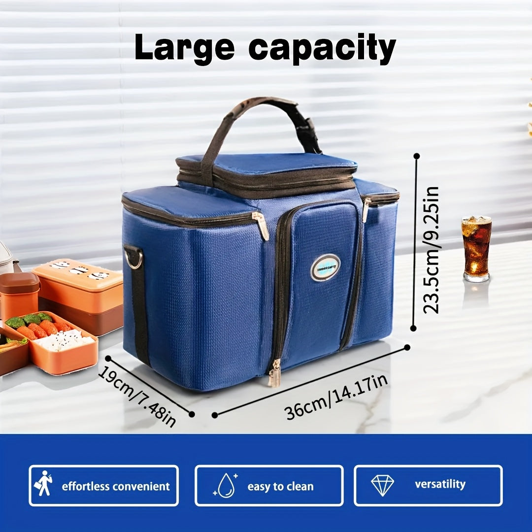 Navy Insulated Cooler Bag Large Capacity Foldable Reusable Soft Oxford Fabric