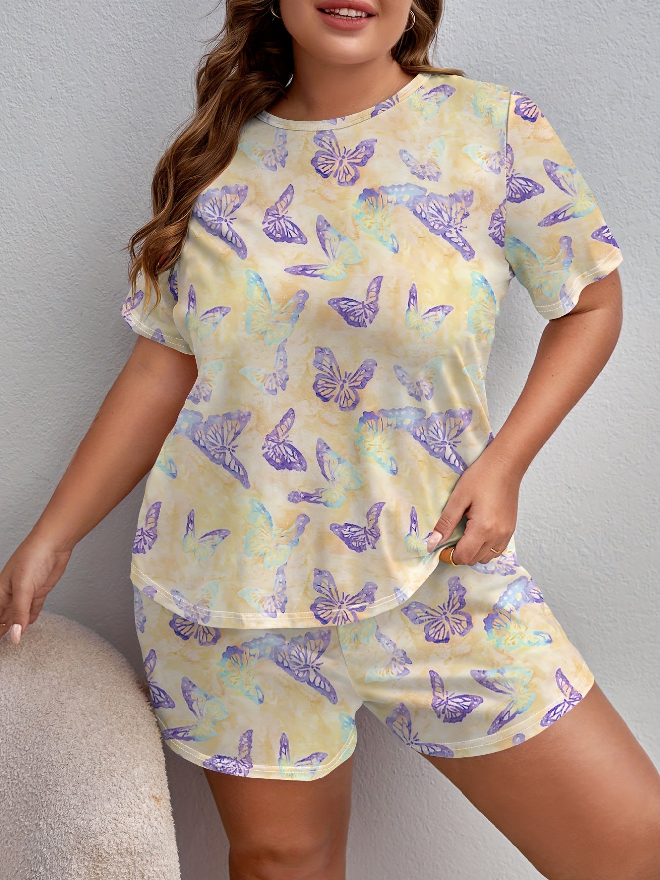 Tie Dye Butterfly Print Pajama Set