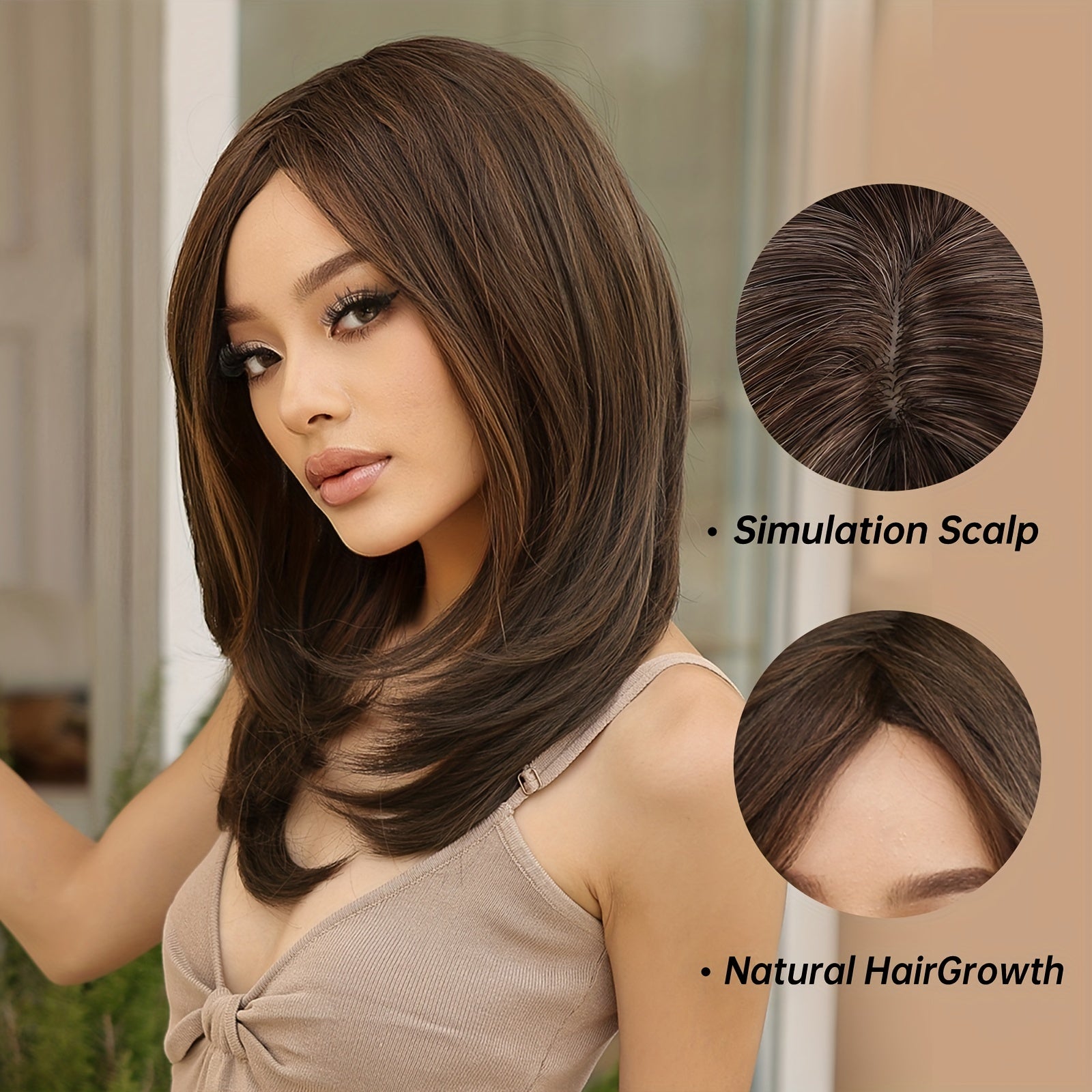 8 Cm Synthetic Dark Brown Straight Hair Wig for Women
