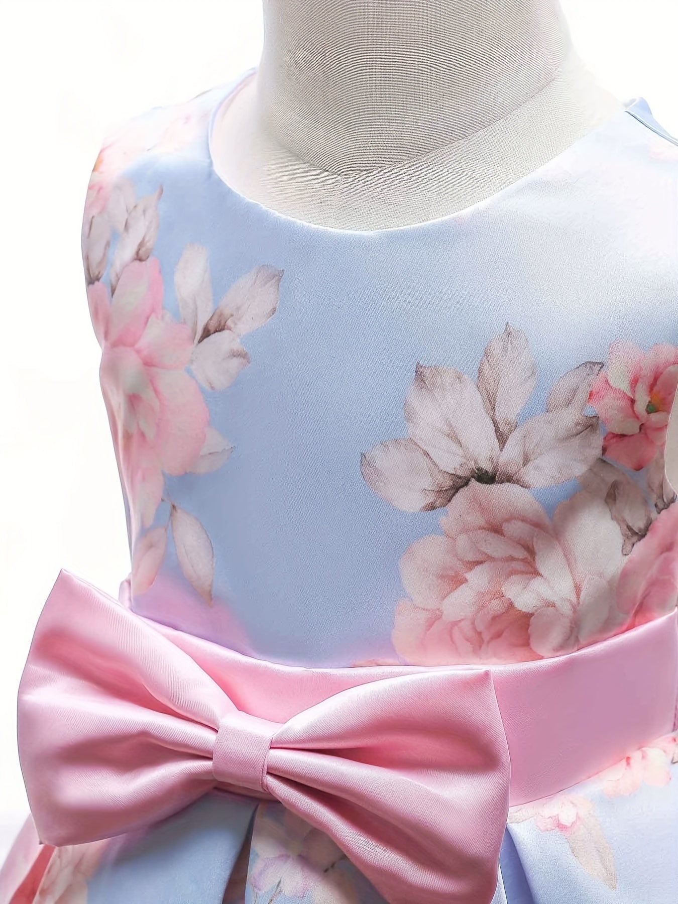 Girls Sleeveless Flowers Graphic Bow Princess Dress Gown