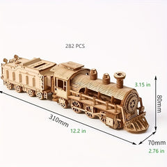 3D Wooden Train Model Kit 282pcs Detailed Locomotive with Wheels & Headlights