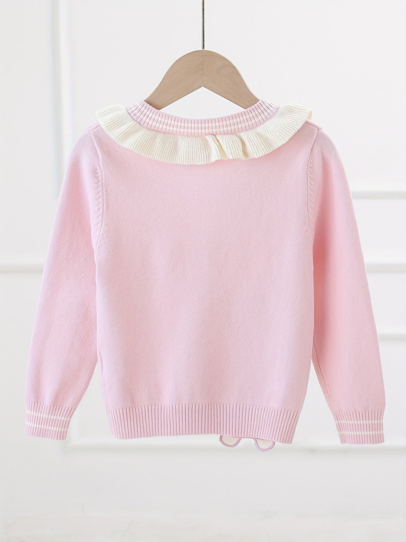 Girls' Bunny Embroidery Knit Cardigan Ruffle Trims Button Down Top