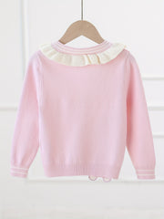Girls' Bunny Embroidery Knit Cardigan Ruffle Trims Button Down Top
