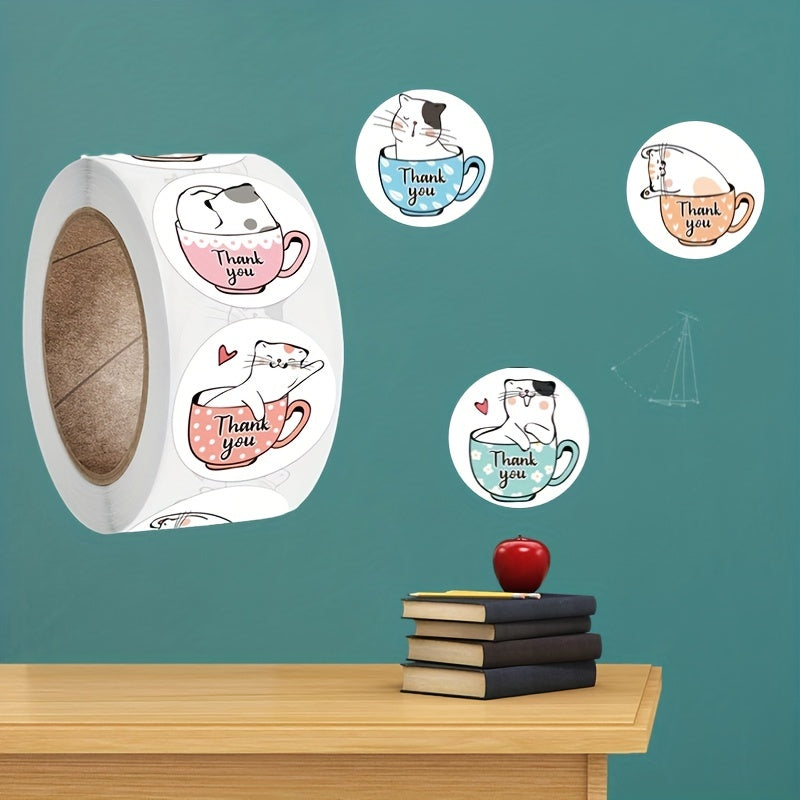 160pcs Coffee Cup Cat Thank You Stickers Office Stationery Gift Label Sealing