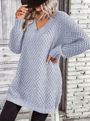 V-Neck Casual Sweater Solid Long Sleeve Jumper