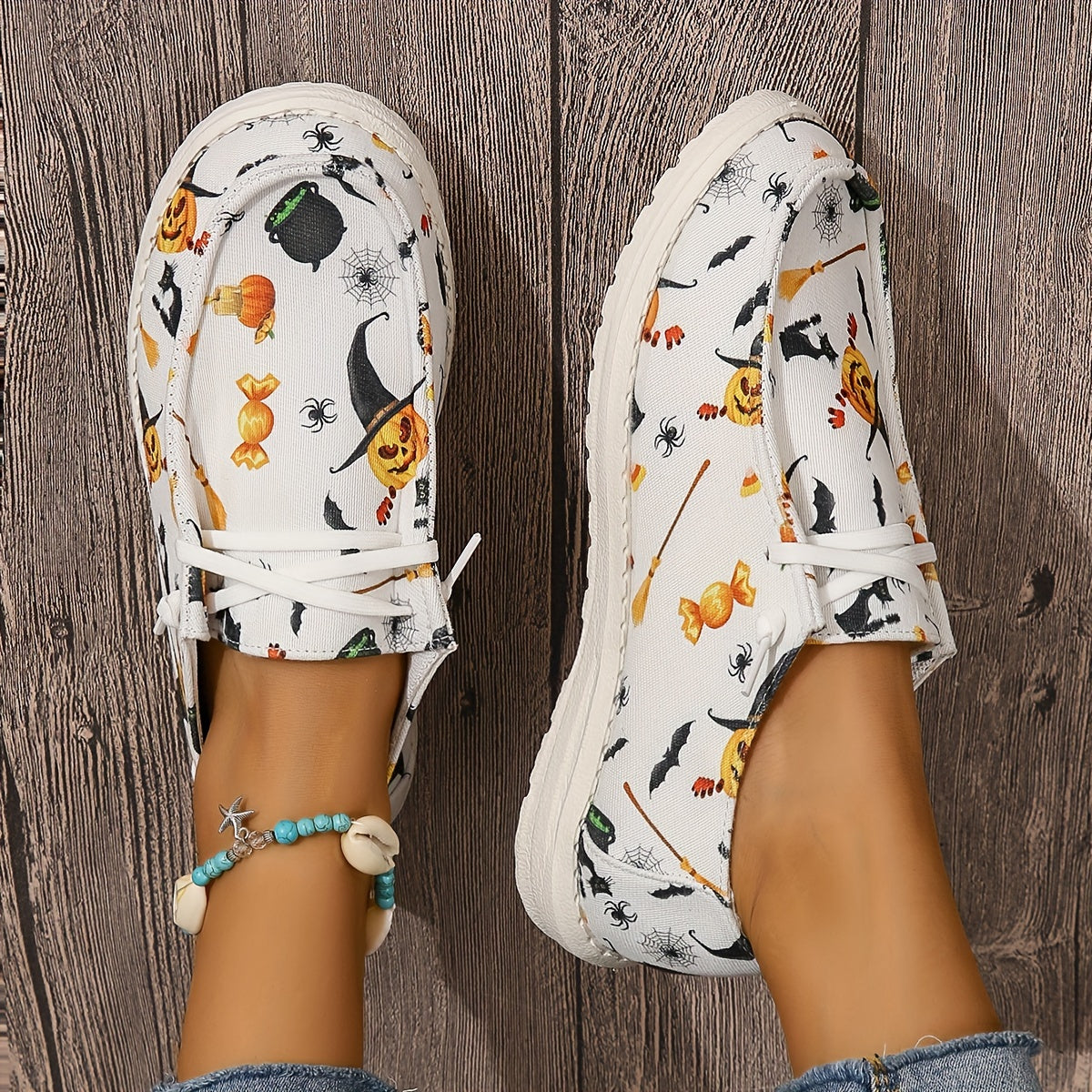 Women's Halloween Witch Pumpkin Boat Shoes Lightweight Flats