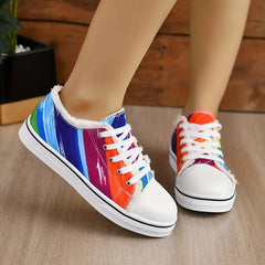 Women's Multicolor Graffiti Canvas Shoes Low Lace Up Round Toe Lightweight Shoes