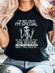 Halloween Skull & Letter Graphic Tee Crew Neck Casual Sports T shirts