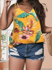 Vacay Cami Top Women's Plus Tropical Print Split Strap V Neck