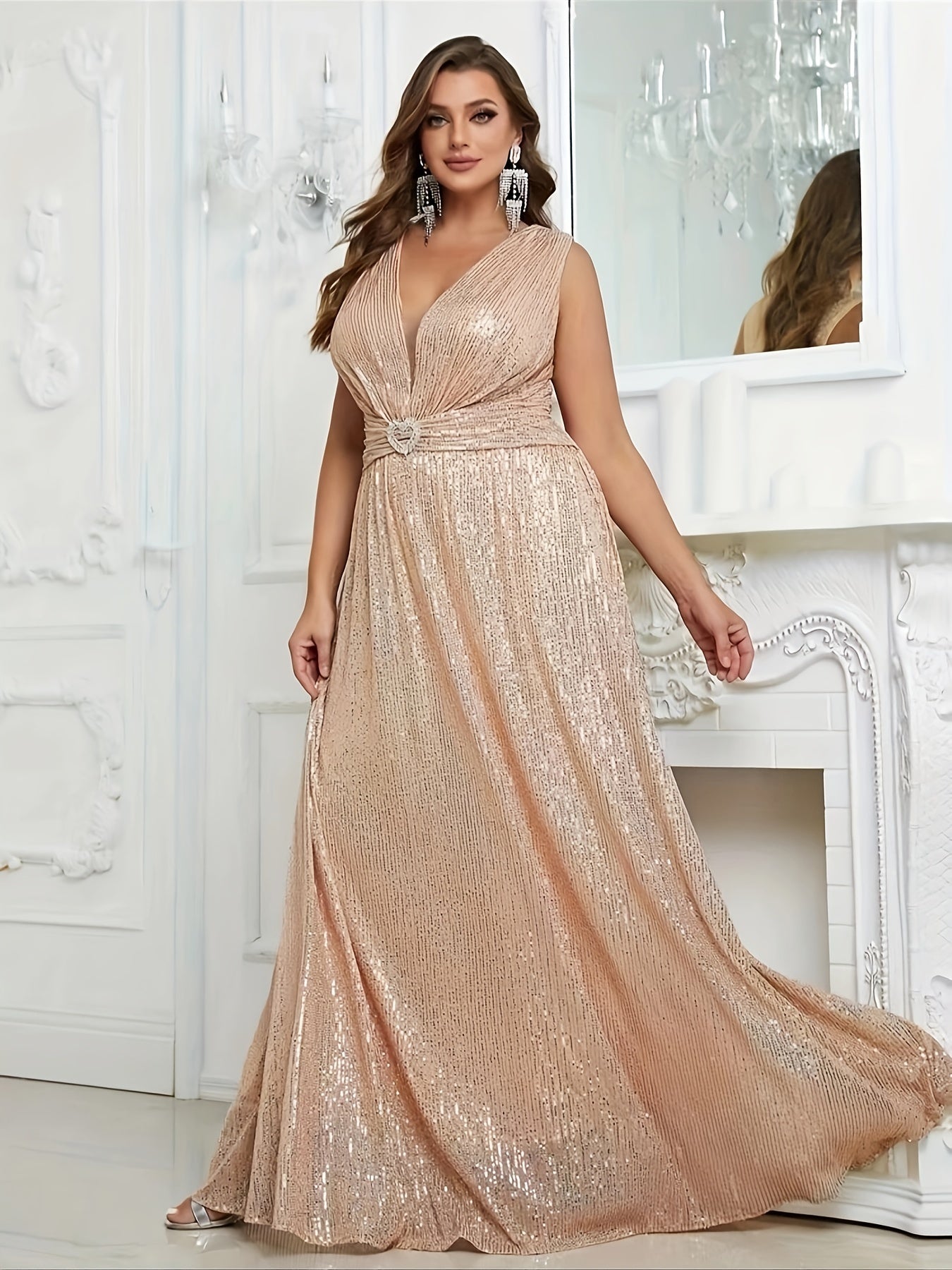 Sequin Heart Decor Evening Formal Maxi Tank Dress