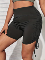 Ruched Lace Up High Waist Yoga Biker Shorts