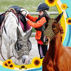Comfortable Horse Fly Mask with Ears Elasticity Leopard Print Large