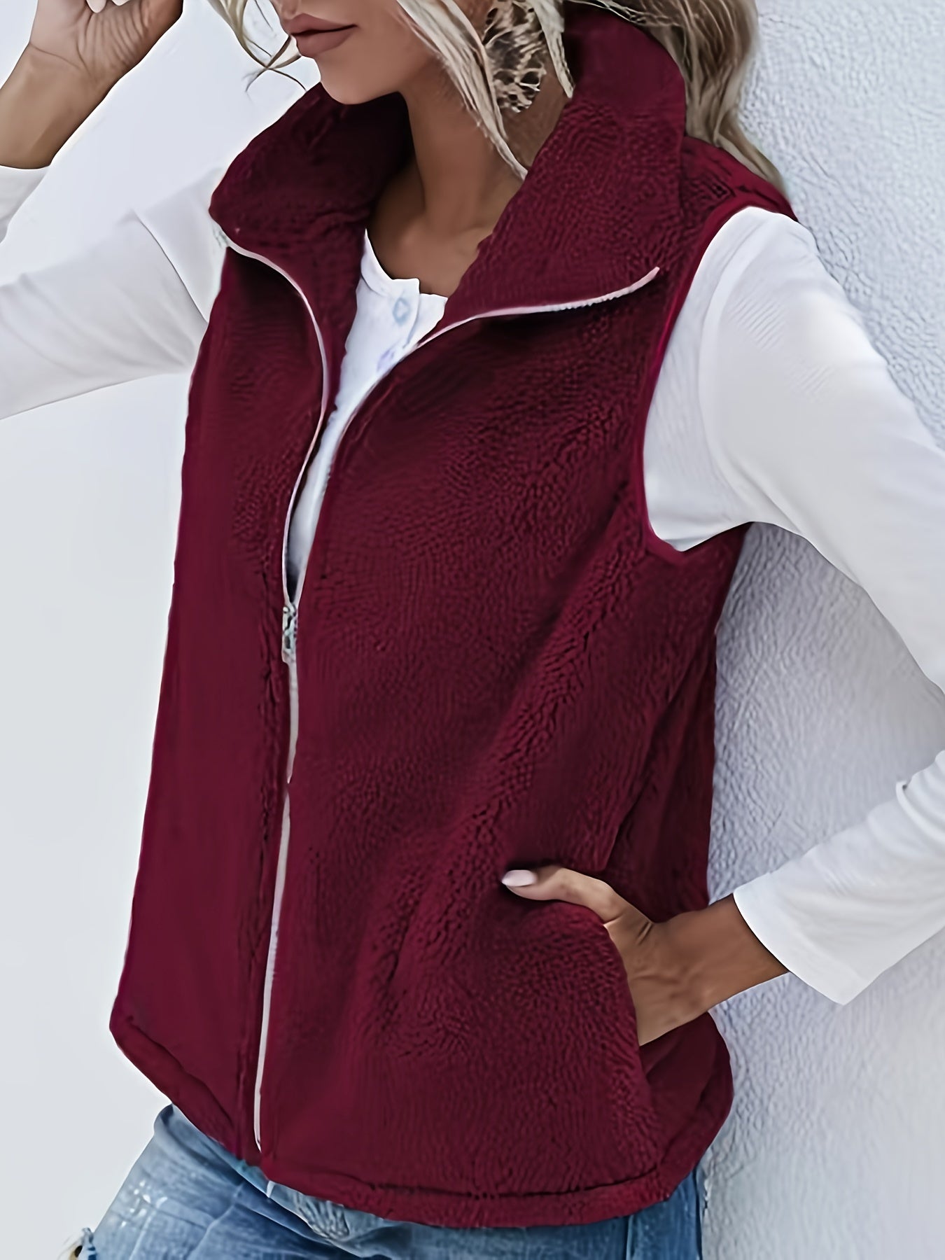 Women's Plus Size Zip Up Sherpa Fleece Vest Jacket