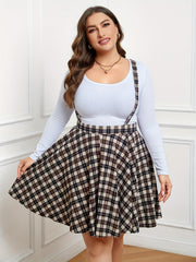 Women's Plaid Print Criss Cross Overall Mini Skirt