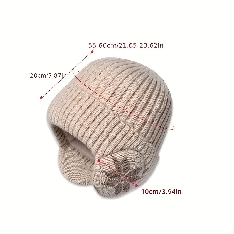 Winter Knitted Hat with Snowflake Earmuffs