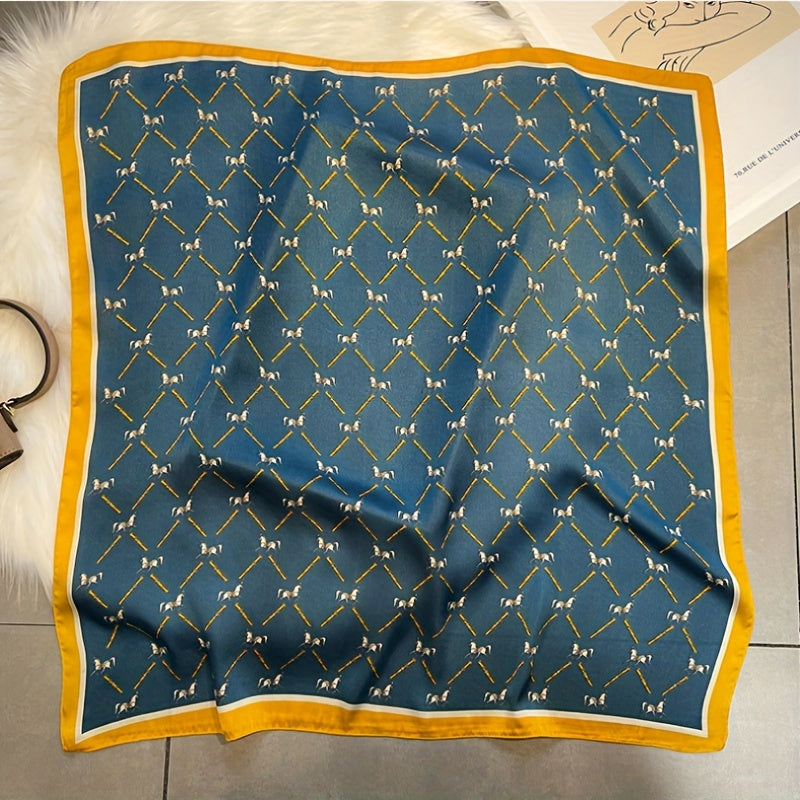 Horse Print Bandana Satin Neck Scarf Windproof Head Wrap Hair Accessory