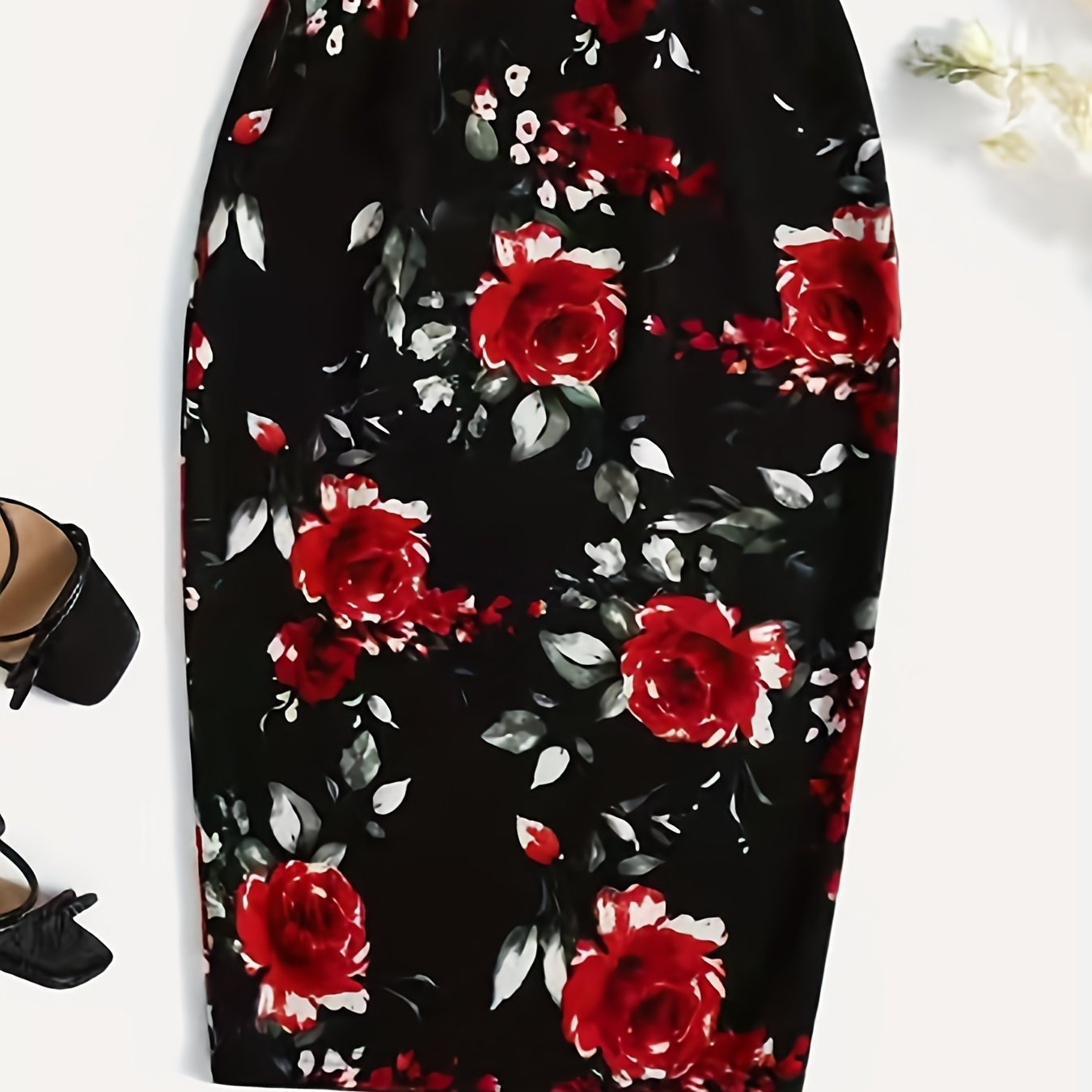 Floral Print High Waist Midi Slim Skirt for Women