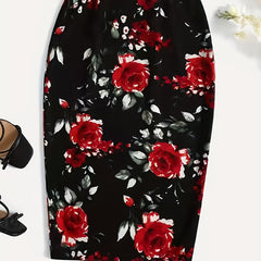Floral Print High Waist Midi Slim Skirt for Women