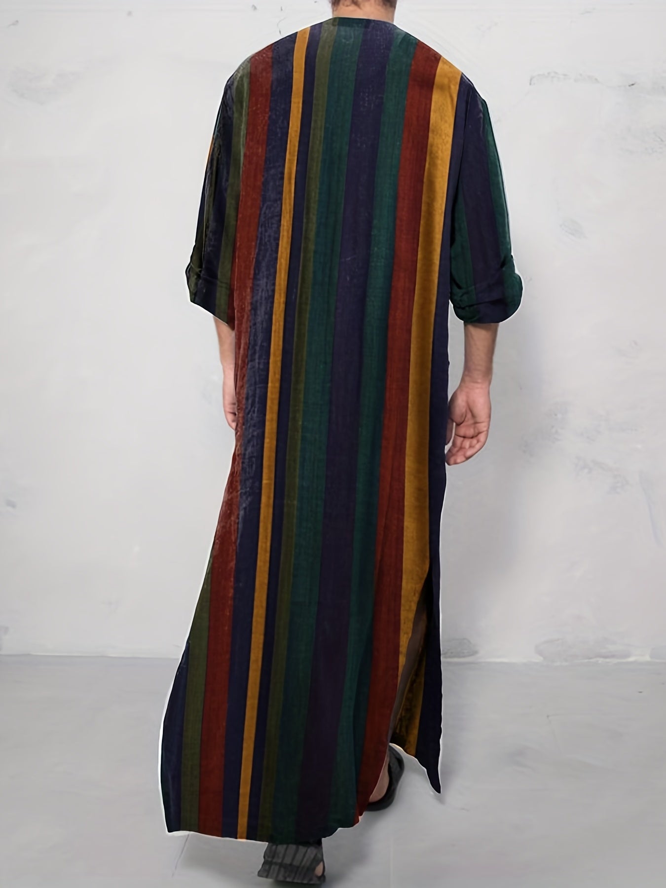 INCERUN Men's Striped Kaftan Robe Islamic Style Jubba Thobe