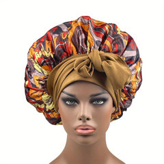 Flower Print Satin Bonnet Lightweight Sleeping Cap Wide Ribbon Hair Bonnets
